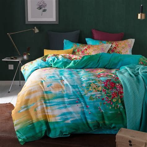 Fashion Scenic Lake Green Bedding Set Queen King Size 4pcs Egyptian