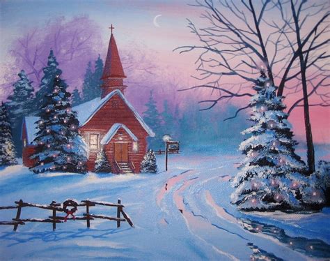 Church In The Country Christmas 8 X 10 Original Thomas Justin