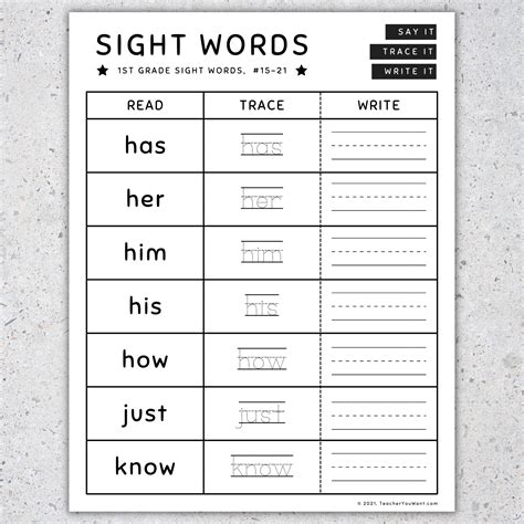 1st Grade Sight Words Read Trace And Write Worksheets And Activities