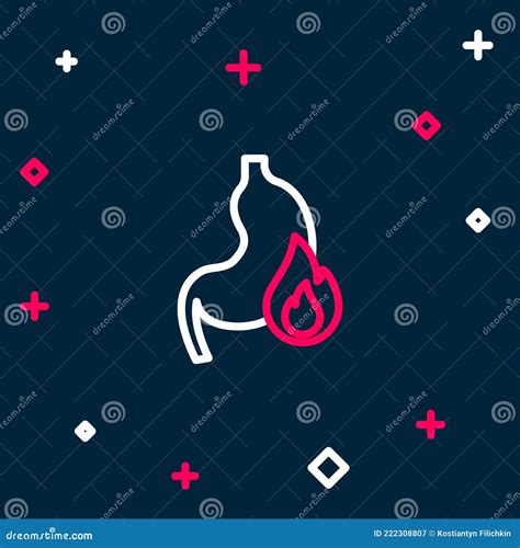 Line Stomach Heartburn Icon Isolated On Blue Background Stomach Burn