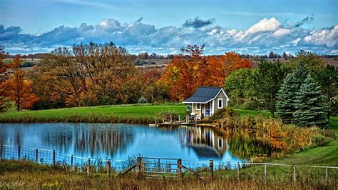 Hd Wallpaper Cottage Lake Red Autumn Cozy Scary House Water
