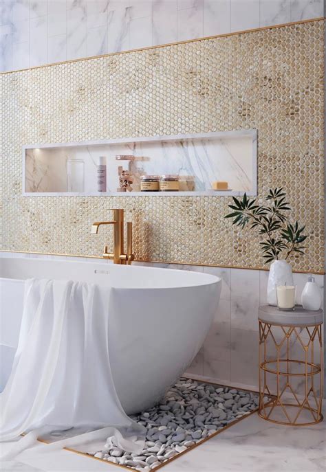 Modern And Luxury Meet In This White And Gold Bathroom Design With