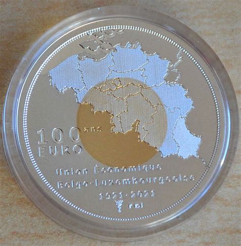 Luxembourg 100 Euro Silver Gold Coin 100 Years Of The Belgium