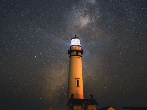 Download Wallpaper 1600x1200 Lighthouse Building Night Starry Sky Dark Standard 43 Hd