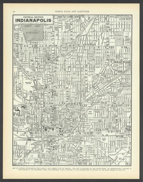 Vintage Street Map Indianapolis Indiana From 1937 Original