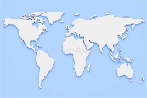 3d Render World Map White Continents On A Blue Background Empty World