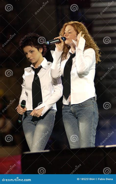 the singers of the group tatu lena katina and julia volkova during the show editorial stock