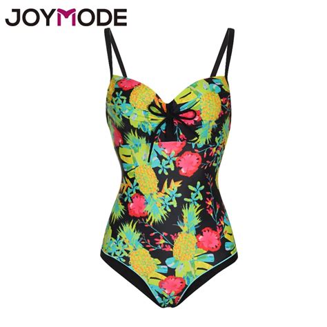 joymode one piece women swimsuits 2017 pineapple printed swimwear swimsuits push up straps