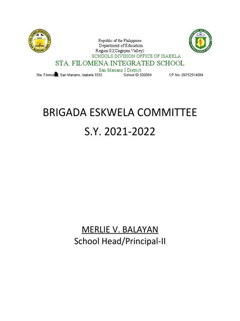 Brigada Eskwela Committee Sy 2021 2022 Merlie V Balayan School Head