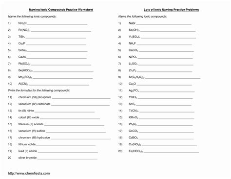 50 Naming Binary Ionic Compounds Worksheet