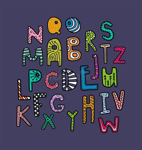 Rainbow Kids Decorative Font Crazy Letters Hand Drawn Illustration