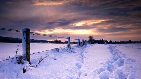 1920x1080 1920x1080 Fence Nature Winter Snow Traces Sunset