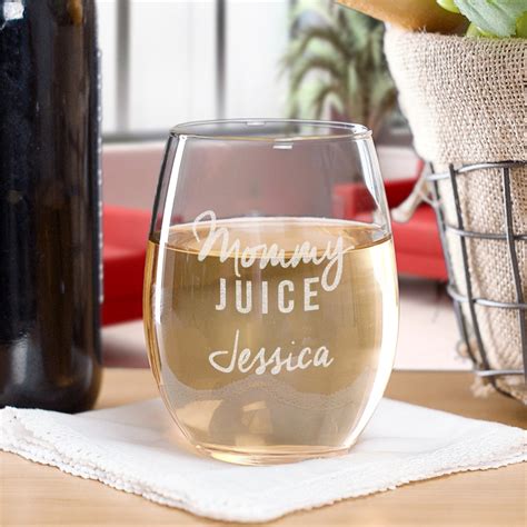 Engraved Mommy Juice Stemless Wine Glass Tsforyounow