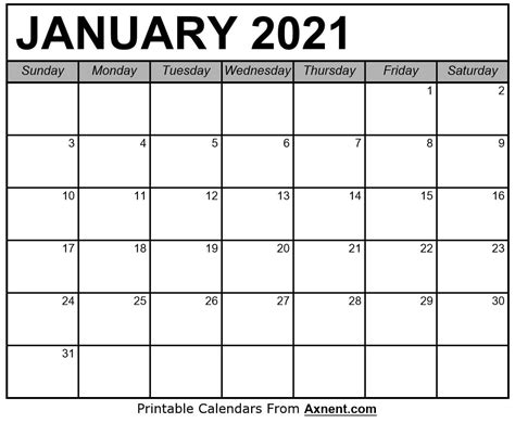 Word January 2021 Template Template Calendar Design
