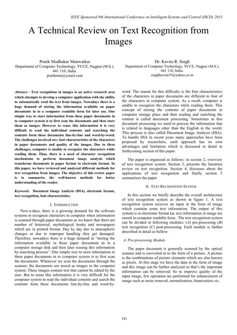 Paper submissions will be reviewed by experts selected by the conference committee for their demonstrated knowledge of particular topics. (PDF) A Technical Review on Text Recognition from Images