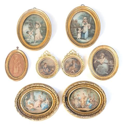 Collection Of Late 18th Century Colour Stipple Engravings In Gilt Oval