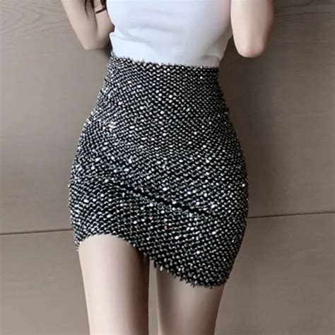 women s stylish sexy short skirts sequin hip elasticity high waist korean style fashion wrap