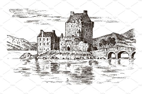 Vintage Castle In Scotland Illustrations ~ Creative Market