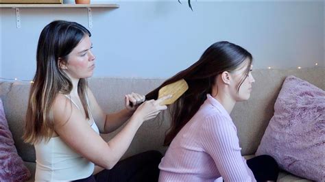 Asmr Brushing And Braiding Each Others Hair 👯‍♀️💕 Whisper Youtube