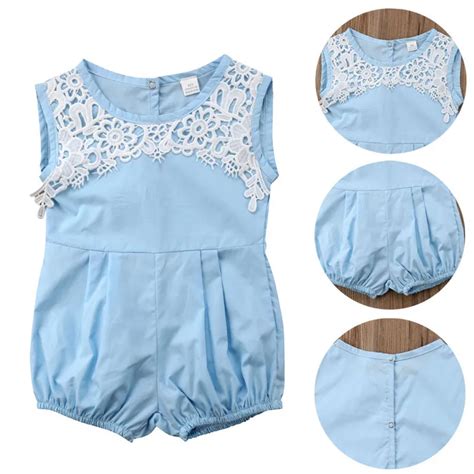Newborn Toddler Baby Girls Floral Lace Rompers Jumpsuit Outfits Solid
