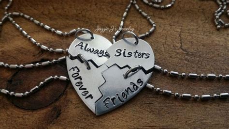 always sister forever friends four piece heart necklace set handstamped 4 split heart necklace