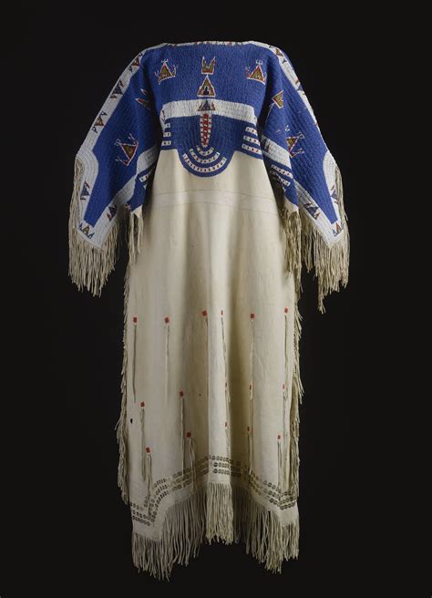 Sioux Beaded And Fringed Hide Dress Composed Of Tanned Deer Hide The Yoke Sewn In Numeorus