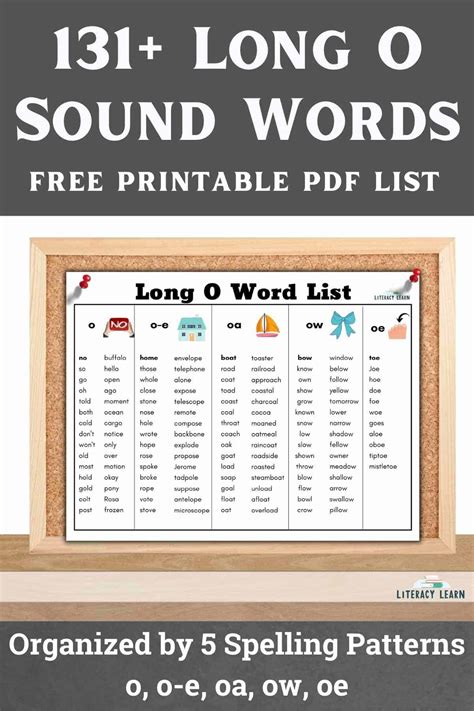 131 Long O Vowel Sound Words Free Printable List Literacy Learn