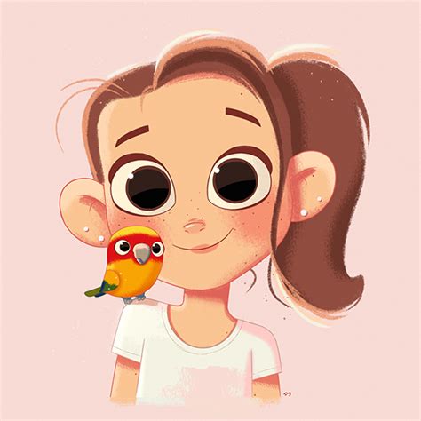 Girl Pet Parrot Portrait Digital Painting