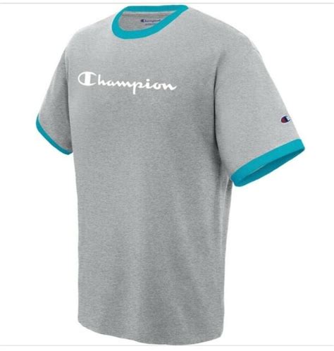 Nwt Champion Mens Classic Jersey Graphic Ringer T Shirt Greyturquoise