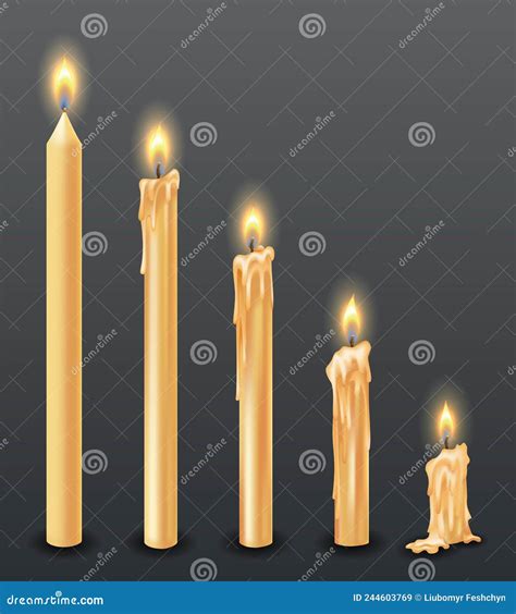 Brandende Kaarsen Met Druppelaar Of Stromende Was Gele Kaarsen Met Een Gouden Vlam Ontstoken