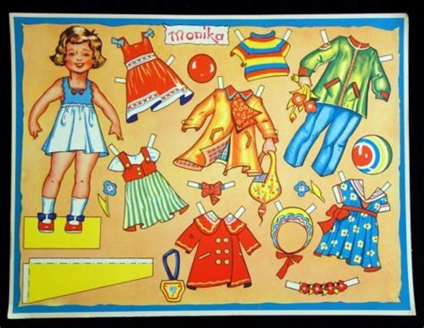 Monika Large Uncut German Paper Doll Sheet W Costume Accessories 1950s