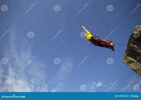 Jump Off A Cliff Stock Photo Image Of Rope Challenge 76505124