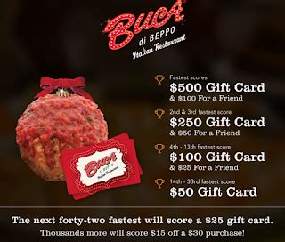 Best buca di beppo promo codes & deals. Buca Di Beppo Quickly Gift Card Giveaway - First 77 To ...