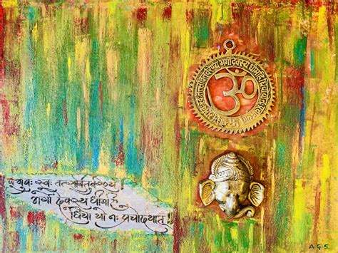 Ganesha Om With Gayatri Mantra Acrylic Painting Heartscapesart Md