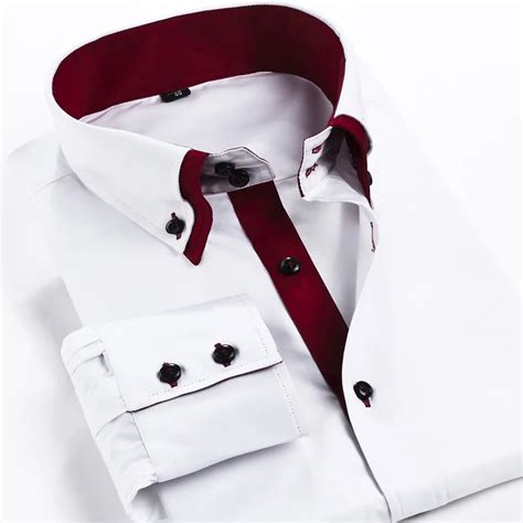 double collar men shirt high quality button down long sleeve mens dress shirt casual formal