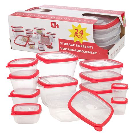 24 Pcs Stackable Nesting Food Storage Containers Coloured Lid Plastic