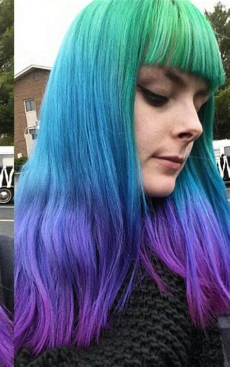 Green Blue Purple Ombre Dyed Hair Hair Color Balayage Cool Hair