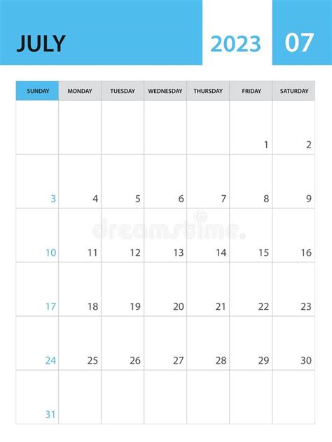 July 2023 Template Calendar 2023 Design Desk Calendar 2023 Template