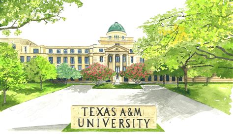 Print Of The Academic Building Texas Aandm University Etsy