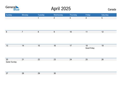 April 2025 Calendar With Canada Holidays