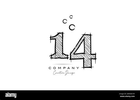 Hand Drawing Number 14 Logo Icon Design For Company Template Or