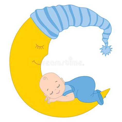 Vector Cute Baby Boy Sleeping On The Moon Stock Vector Illustration