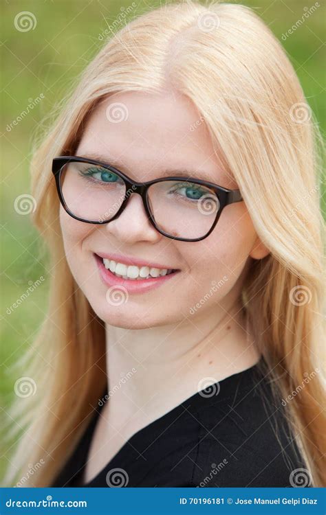 Young Blonde Girl With Glasses Smiling Stock Image Image Of Model Glamour 70196181