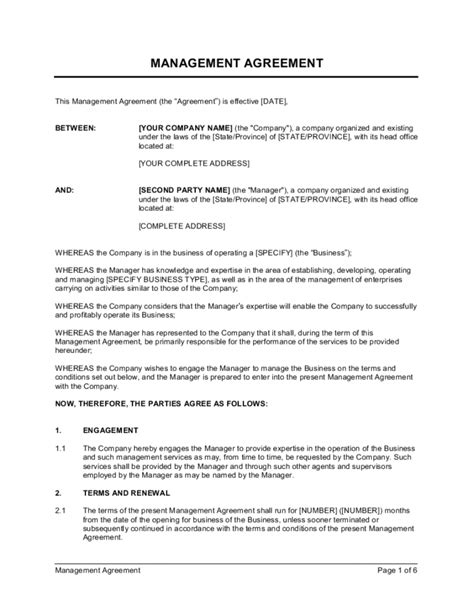 Legal fees for tenancy agreement period for three years and below. Editable Management Agreement Template Businessinabox ...