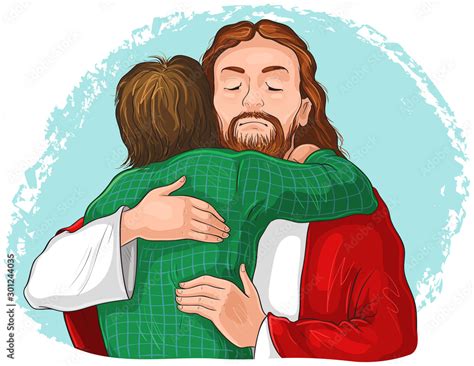 Jesus Hugging Child Image Vector Cartoon Christian Illustration Vector