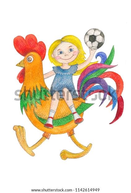 Watercolor Illustration Girl Riding Cock Girl Stock Illustration