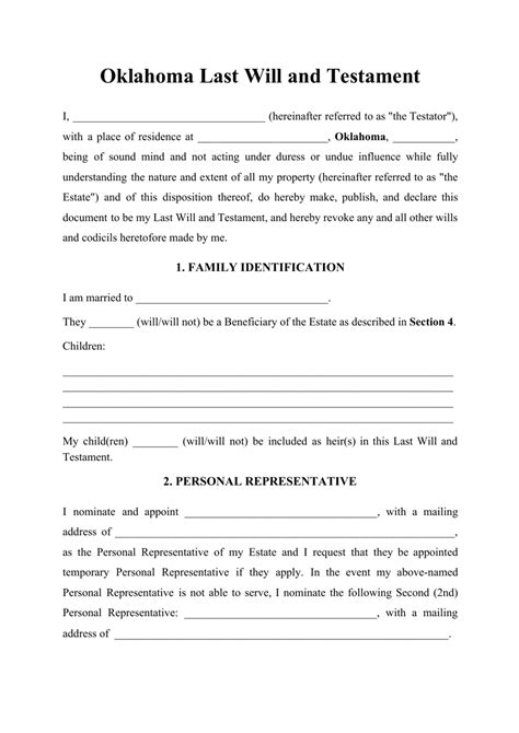 Oklahoma Last Will And Testament Template Download Printable Pdf