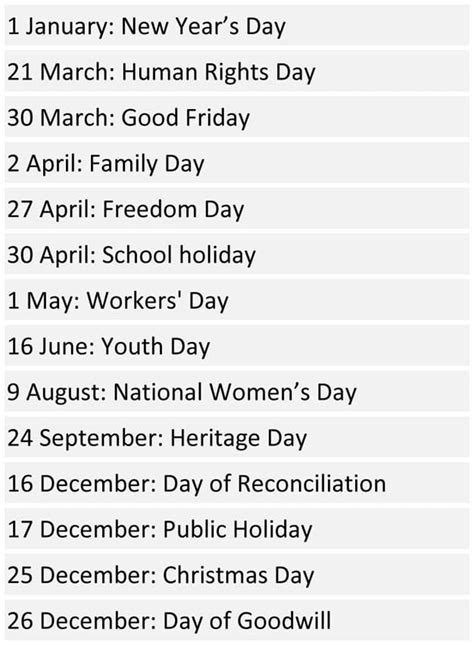 South African School Terms And Public Holidays 2018 Pretoria