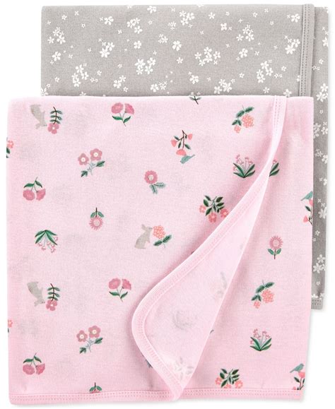 Carters Baby Girls 2 Pk Floral Print Cotton Receiving Blankets Macy