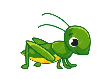 Premium Vector Cute Cartoon Green Grasshopper The Cricket Smiles